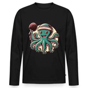 Funny Octopus Table Tennis Cartoon Retro - Men's Premium Organic Long Sleeve Shirt - black - Front - Nico (187cm)