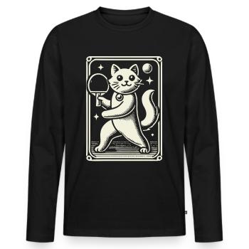 Cute Cat Playing Table Tennis Artfully - Men's Premium Organic Long Sleeve Shirt - black - Front - Nico (187cm)