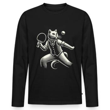 Cute Cat Plays Table Tennis Masterfully - Men's Premium Organic Long Sleeve Shirt - black - Front - Nico (187cm)