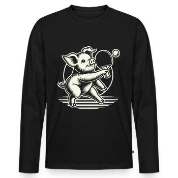 Lustiges Tischtennis Schwein Niedlich Motiv - Männer Premium Bio Langarmshirt - Schwarz - Vorne - Nico (187cm)