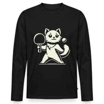 Cute Cat Playing Table Tennis Joy - Men's Premium Organic Long Sleeve Shirt - black - Front - Nico (187cm)