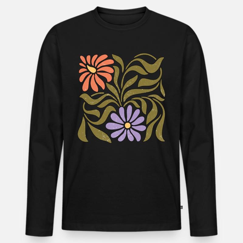Boho Wildblumen - Männer Premium Bio Langarmshirt - Schwarz