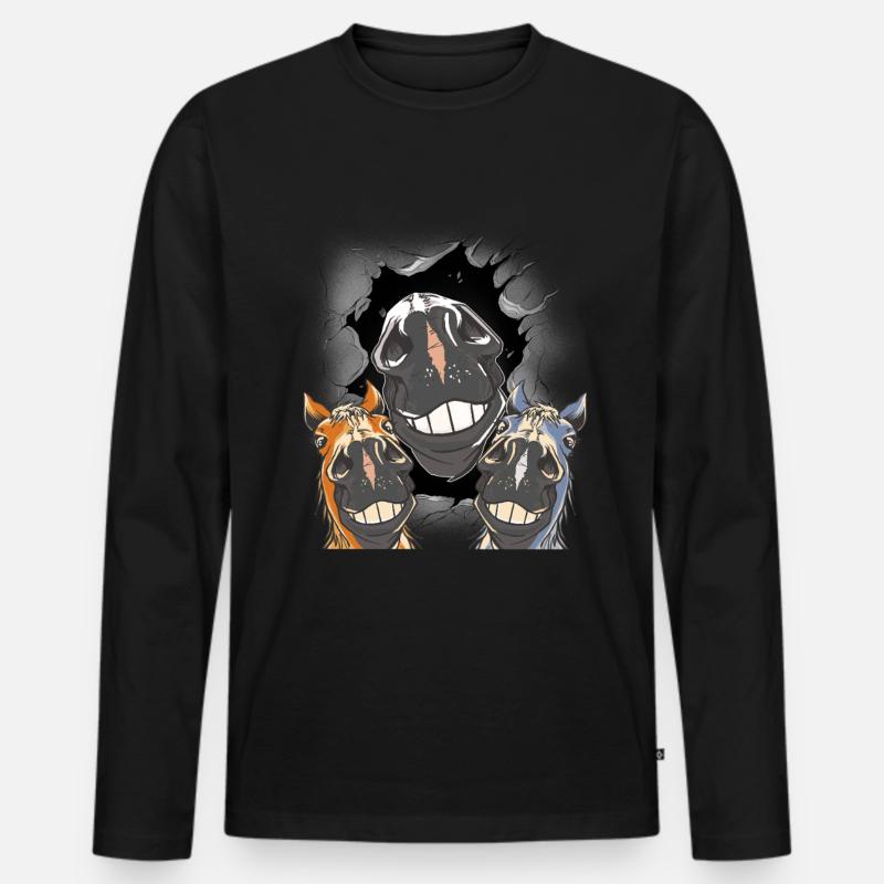 Pferd Pferde Pferdekopf - Männer Premium Bio Langarmshirt - Schwarz