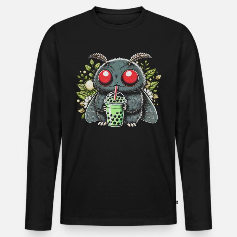 Mothman Drinking Bubble Tea - Männer Premium Bio Langarmshirt - Schwarz
