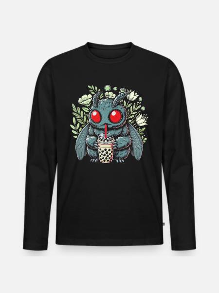 Funny Mothman with Bubble Tea - Men's Premium Organic Long Sleeve Shirt - black