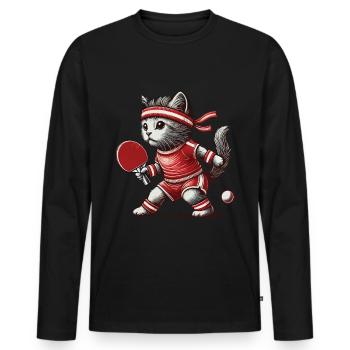 Niedliche Katze Tischtennis Retro Vintage Style - Männer Premium Bio Langarmshirt - Schwarz - Vorne - Nico (187cm)