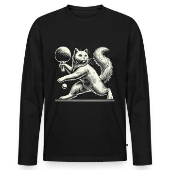 Cute cat playing table tennis with charm - Men's Premium Organic Long Sleeve Shirt - black - Front - Nico (187cm)