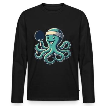 Tischtennis Oktopus Cartoon Lustiges Retro - Männer Premium Bio Langarmshirt - Schwarz - Vorne - Nico (187cm)