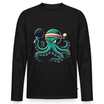 Funny Table Tennis Octopus Cartoon With Racket - Men's Premium Organic Long Sleeve Shirt - black - Front - Nico (187cm)