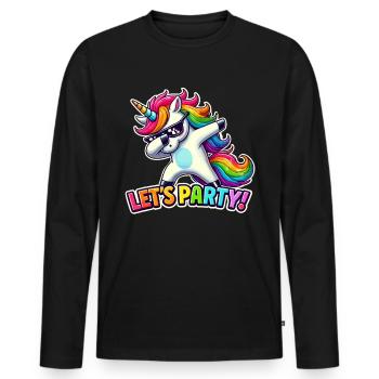 Tenue de fête, Fête Vacances, Licorne, Faisons la fête - T-shirt manches longues Premium bio Homme - noir - Devant - Nico (187cm)