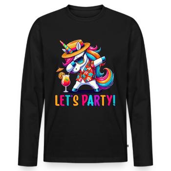 Tenue de fête, Fête Vacances, Licorne, Faisons la fête - T-shirt manches longues Premium bio Homme - noir - Devant - Nico (187cm)