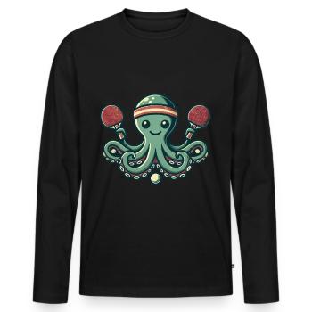 Funny Table Tennis Octopus Cartoon for Sports Fans - Men's Premium Organic Long Sleeve Shirt - black - Front - Nico (187cm)