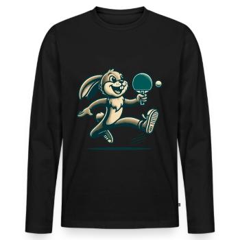 Lapin de tennis de table de dessin animé rétro - T-shirt manches longues Premium bio Homme - noir - Devant - Nico (187cm)