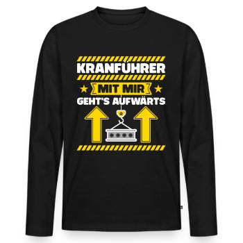 Kranführer - Mit Mir Geht's Aufwärts | Beruf - Männer Premium Bio Langarmshirt - Schwarz - Vorne - Nico (187cm)