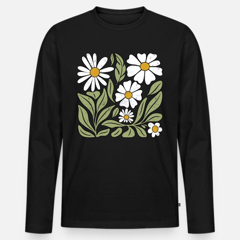 Gänseblümchen Blume Boho Blumen - Männer Premium Bio Langarmshirt - Schwarz