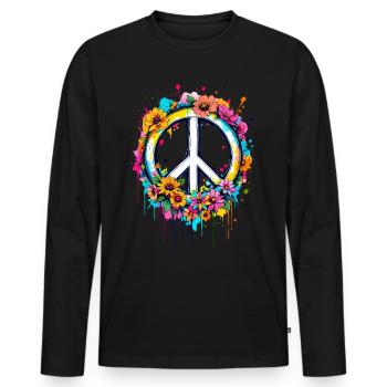 Peace Sign Love Peace Hippie 70s 60s - Men's Premium Organic Long Sleeve Shirt - black - Front - Nico (187cm)