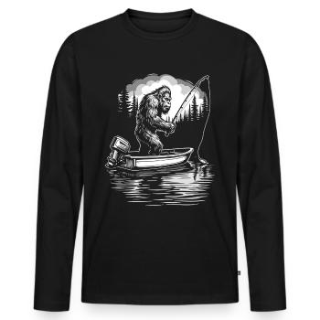 Fishing, Angler, Fisherman, Fishing, Bigfoot - Men's Premium Organic Long Sleeve Shirt - black - Front - Nico (187cm)