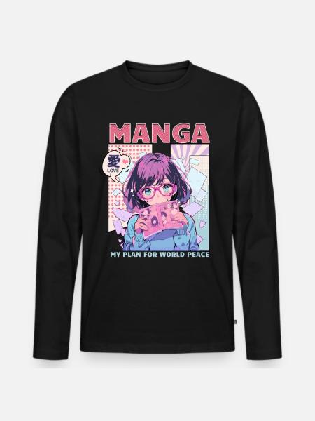 Manga Bøger Manga Elskere - Premium økologisk langærmet T-shirt til mænd - sort