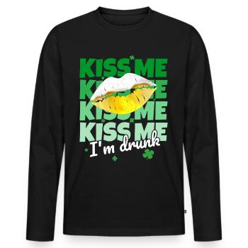 Saint-Patrick Embrasse-moi Je suis ivre en disant drôle - T-shirt manches longues Premium bio Homme - noir - Devant - Nico (187cm)