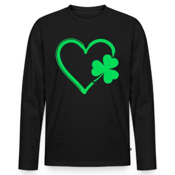 Green Shamrock Heart - Men's Premium Organic Long Sleeve Shirt - black - Front - Nico (187cm)