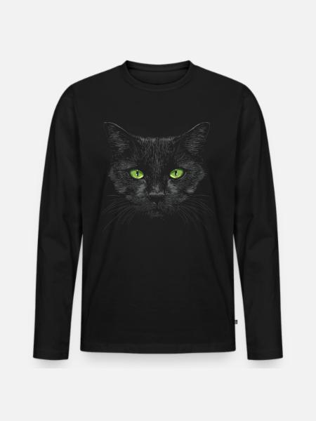 Black Cat Green Eyes - Men's Premium Organic Long Sleeve Shirt - black