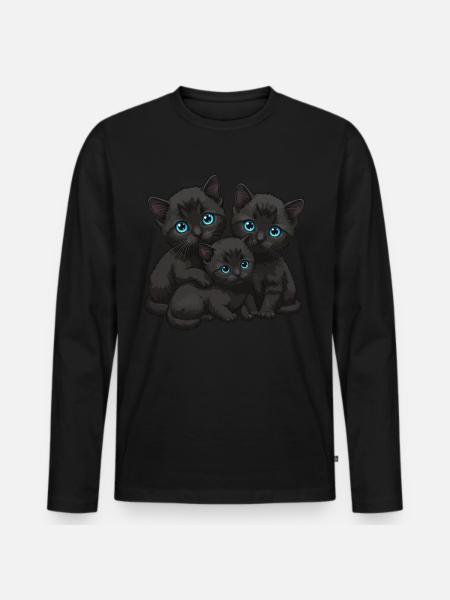Blue Eyes Three Cats - Men's Premium Organic Long Sleeve Shirt - black