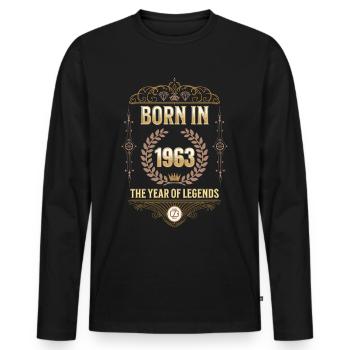 Geboren 1963 – Das Jahr der Legenden Geschenkidee - Männer Premium Bio Langarmshirt - Schwarz - Vorne - Nico (187cm)