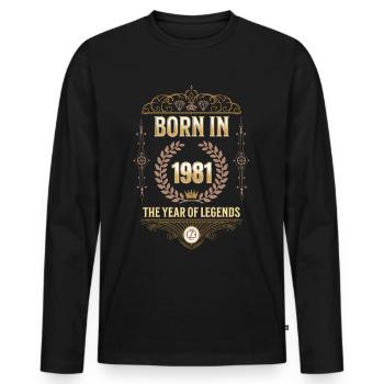 Geboren 1981 – Das Jahr der Legenden Geschenkidee - Männer Premium Bio Langarmshirt - Schwarz - Vorne - Nico (187cm)
