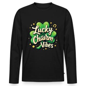 Lucky Charm Vibes Lucky Clover Lucky Positive - Men's Premium Organic Long Sleeve Shirt - black - Front - Nico (187cm)