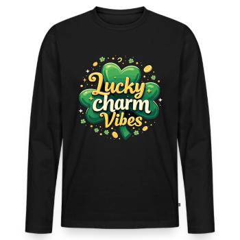 Lucky Charm Vibes Lucky Clover Lucky Positive - Men's Premium Organic Long Sleeve Shirt - black - Front - Nico (187cm)