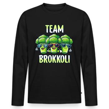 Brokkoli, Vegetarier, Gemüse, Vegan, Team Brokkoli - Männer Premium Bio Langarmshirt - Schwarz - Vorne - Nico (187cm)