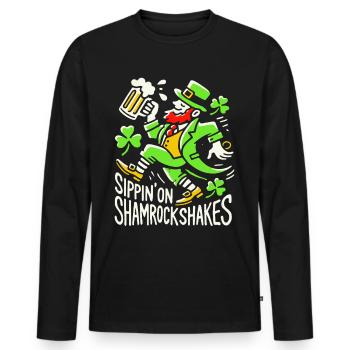 Siroter des Shamrockshakes pour la Saint-Patrick - T-shirt manches longues Premium bio Homme - noir - Devant - Nico (187cm)
