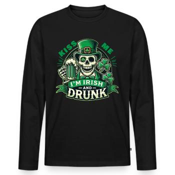 Kiss Me Ich Bin Irisch Und Betrunken St. Patrick's - Männer Premium Bio Langarmshirt - Schwarz - Vorne - Nico (187cm)