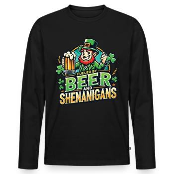 Propulsé par la bière et les farces Saint-Patrick - T-shirt manches longues Premium bio Homme - noir - Devant - Nico (187cm)