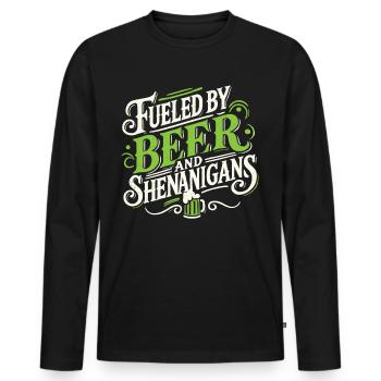 Bière et farces de la Saint-Patrick Motivation - T-shirt manches longues Premium bio Homme - noir - Devant - Nico (187cm)