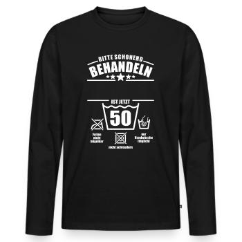 Schonend behandeln, 50. Geburtstag, Wunschname - Männer Premium Bio Langarmshirt - Schwarz - Vorne - Nico (187cm)