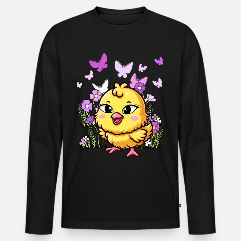 Küken Ostern Kind Kinder - Männer Premium Bio Langarmshirt - Schwarz