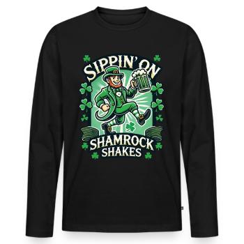 Siroter des shakes Shamrock pour la Saint-Patrick - T-shirt manches longues Premium bio Homme - noir - Devant - Nico (187cm)