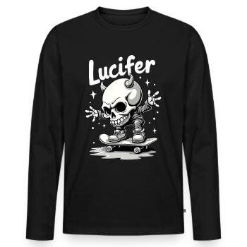 Skateur Skeleton Lucifer Diablement cool sur la route - T-shirt manches longues Premium bio Homme - noir - Devant - Nico (187cm)