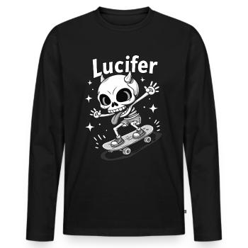 Skateur Skeleton Lucifer Diablement cool sur la route - T-shirt manches longues Premium bio Homme - noir - Devant - Nico (187cm)