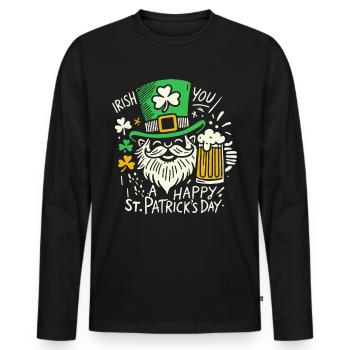 Bonne célébration de la Saint-Patrick avec les Irlandais - T-shirt manches longues Premium bio Homme - noir - Devant - Nico (187cm)