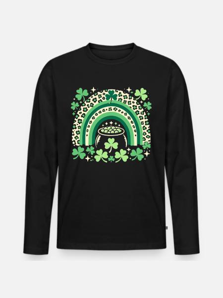 Saint-Patrick arc-en-ciel trèfle chance - T-shirt manches longues Premium bio Homme - noir