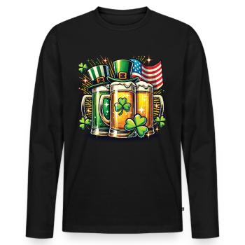 St. Patricks Tag Bierfreunde Kleeblatt - Männer Premium Bio Langarmshirt - Schwarz - Vorne - Nico (187cm)