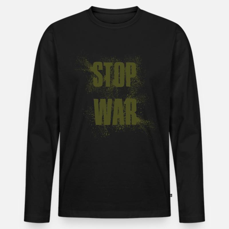STOP WAR – NO WAR - PEACE - Männer Premium Bio Langarmshirt - Schwarz