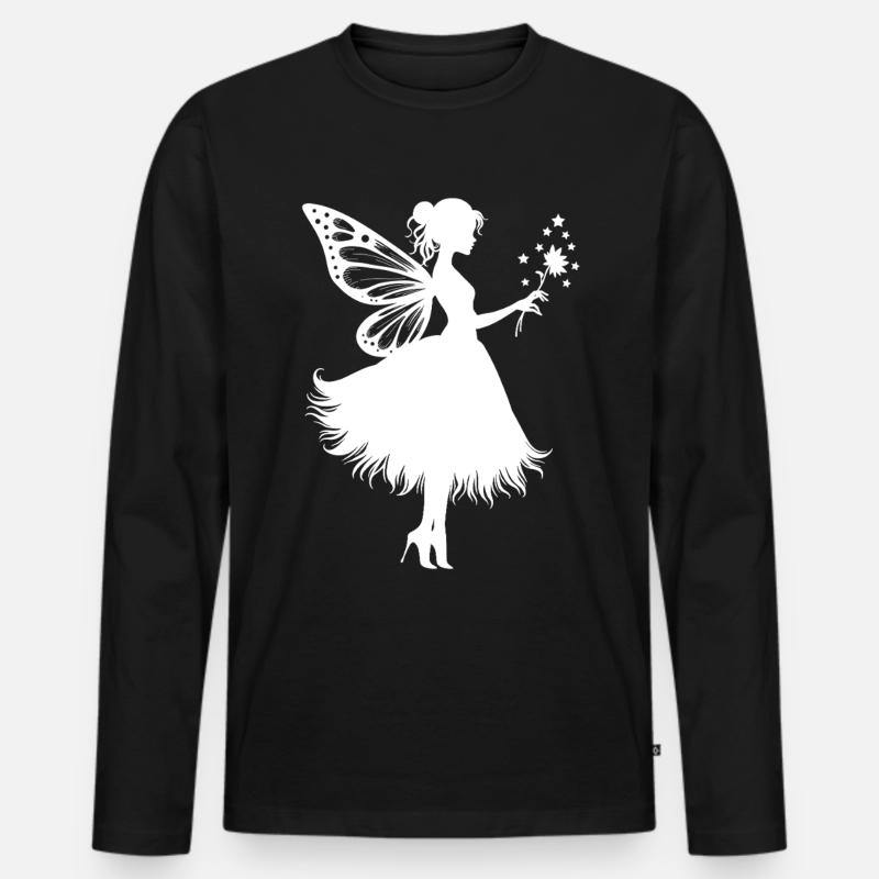 Zauberhafte Fee mit Blume - Männer Premium Bio Langarmshirt - Schwarz