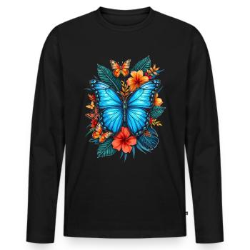 Butterfly, Flowers, Entomologist - Men's Premium Organic Long Sleeve Shirt - black - Front - Nico (187cm)