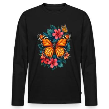 Butterfly, Monarch, Flowers, Entomologist - Men's Premium Organic Long Sleeve Shirt - black - Front - Nico (187cm)