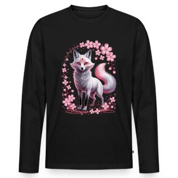 Kitsune Fuchs, Japanische Anime & Mythologie - Männer Premium Bio Langarmshirt - Schwarz - Vorne - Nico (187cm)