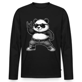Musique Rock, Panda, Panda, Main De Roche, Heavy Metal - T-shirt manches longues Premium bio Homme - noir - Devant - Nico (187cm)