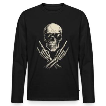 Musique Rock, Crâne, Main De Roche, Heavy Metal - T-shirt manches longues Premium bio Homme - noir - Devant - Nico (187cm)